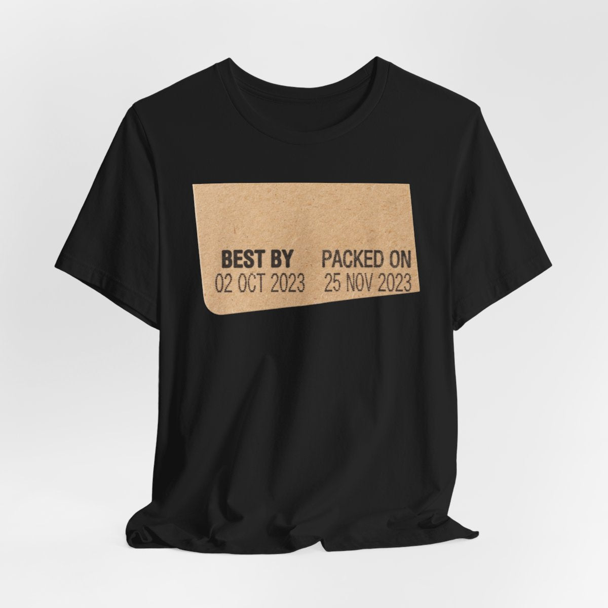 Best By Yesterday design on a Sort Of Ish unisex tee, black, hanging