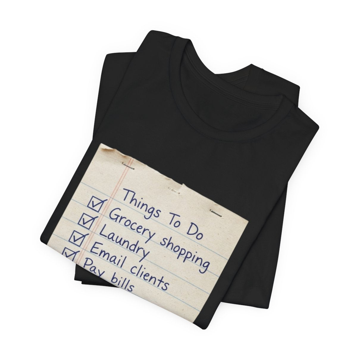The List Eats Itself design on a Sort Of Ish unisex tee, black, folded