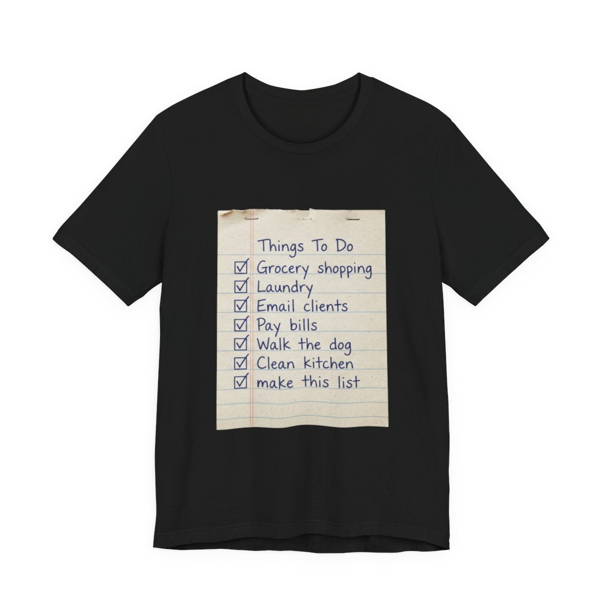 The List Eats Itself deadpan AI-fail design printed on a Sort Of Ish unisex tee, black, front view