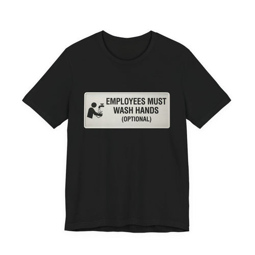 Wash Hands Optional deadpan AI-fail design printed on a Sort Of Ish unisex tee, black, front view