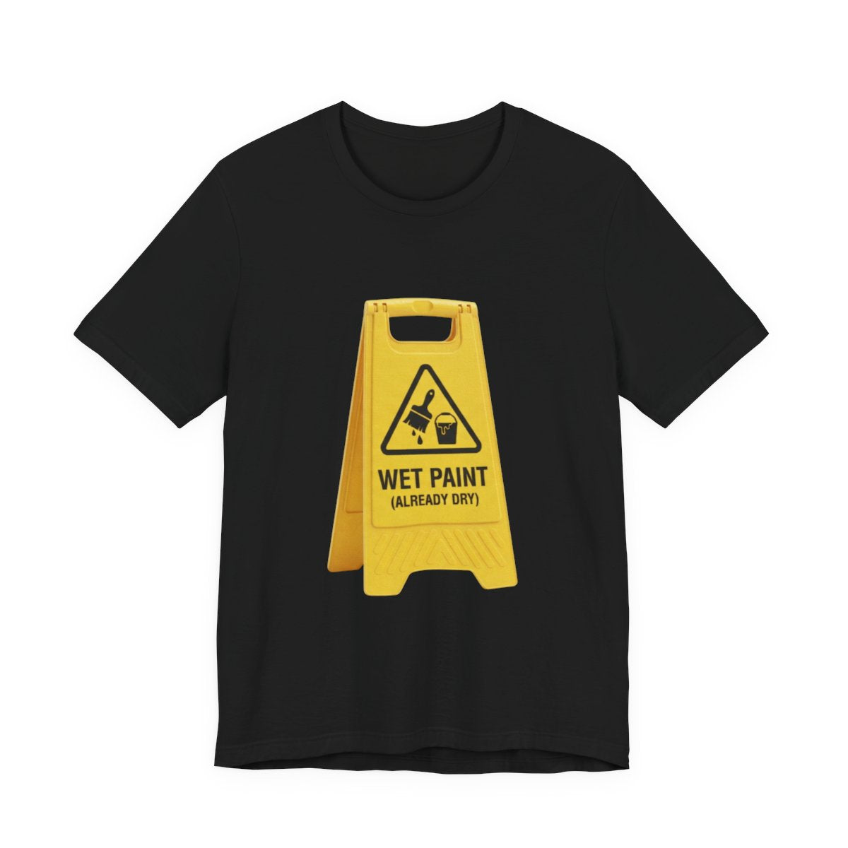 Wet Paint Dry deadpan AI-fail design printed on a Sort Of Ish unisex tee, black, front view