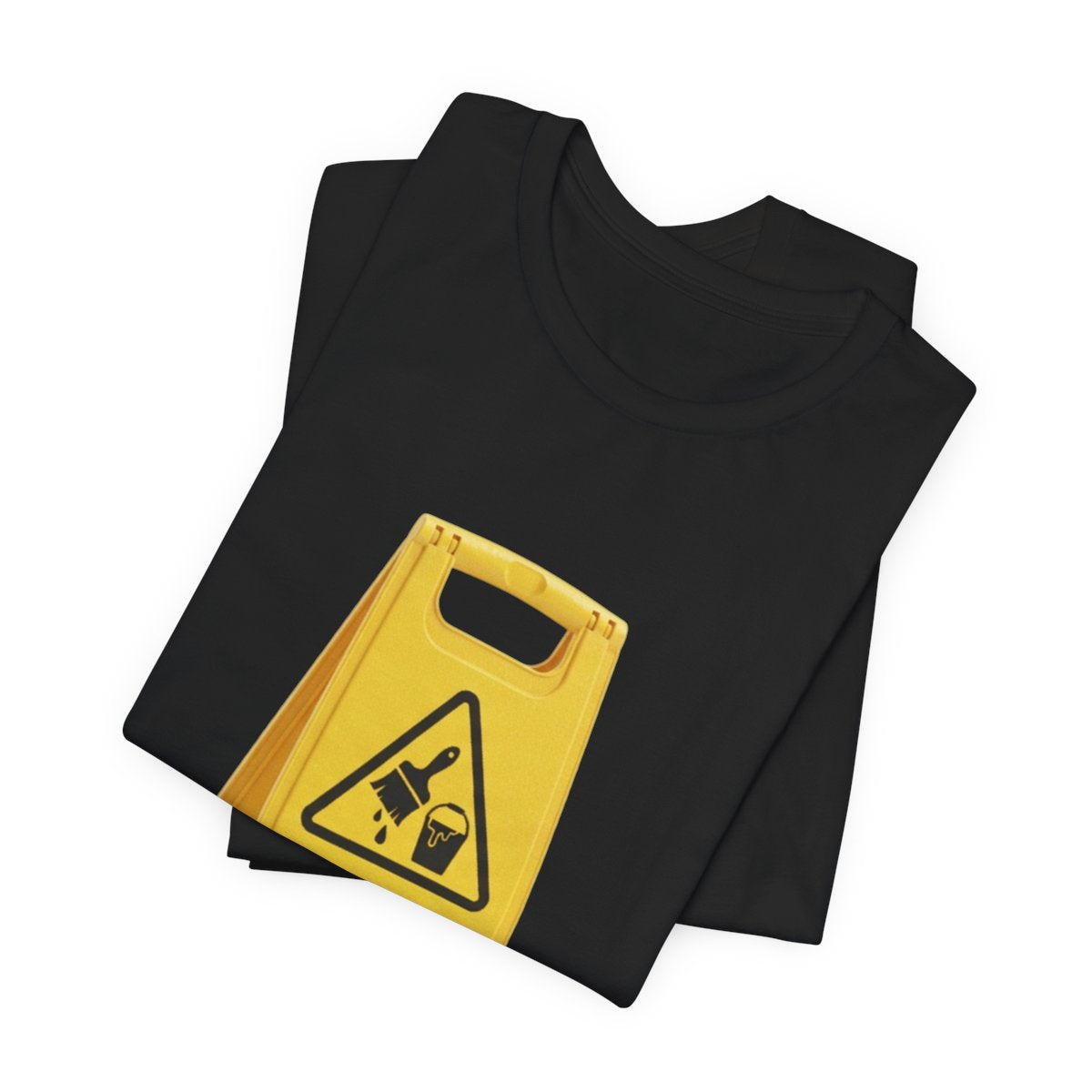 Wet Paint Dry design on a Sort Of Ish unisex tee, black, folded